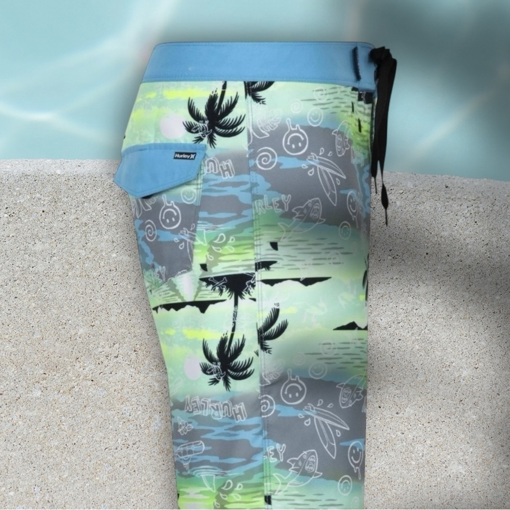 Hurley Kids Swim Trunks - Green and Blue - Picture 7 of 10